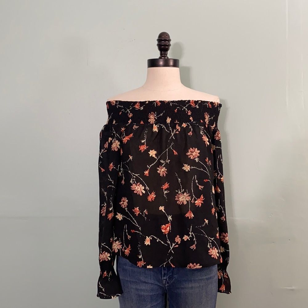 Sadie Robertson Semi Sheer Off The Shoulder Floral Top